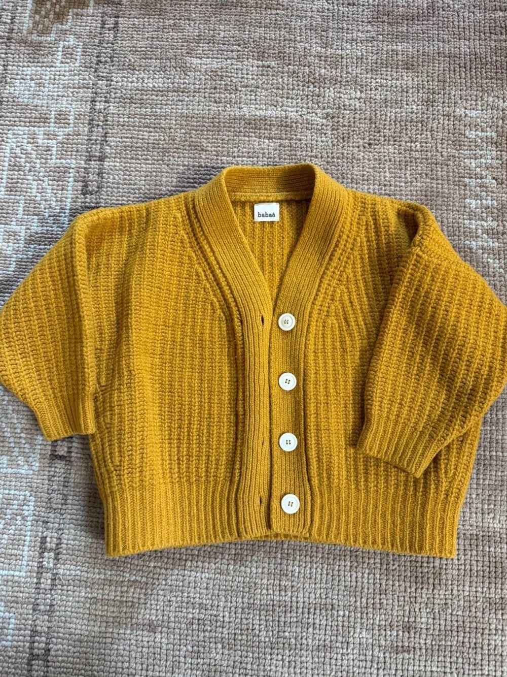 Babaa Ochre Ribbed Cropped Button Cardigan in Ochre/Mustard Yellow